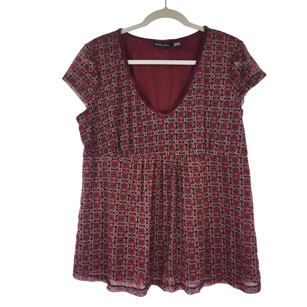 New York & Co. Maroon Black Babydoll Lined Top Women's XL Whimsygoth